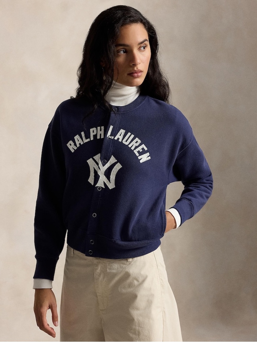 NWT Yankees Polo Ralph Lauren Navy Knit Full-Cardigan size large relaxed fit